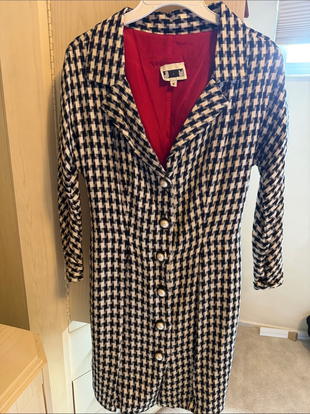 Classic Black and White Houndstooth Button-Front Dress